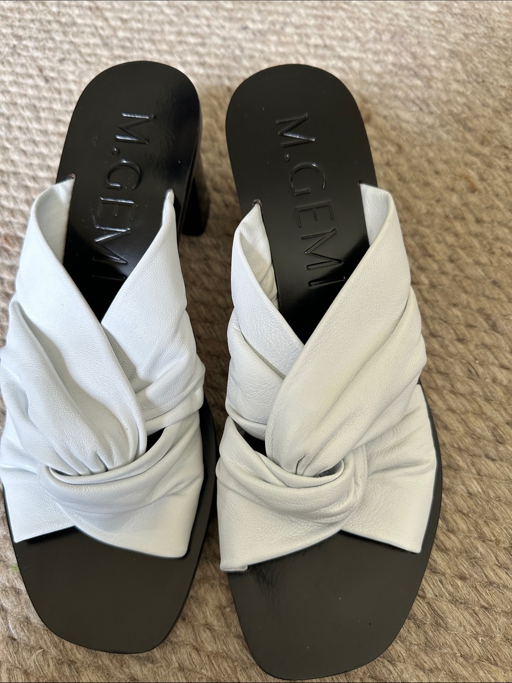 M.Gemi Knotted White Leather Heeled Sandal